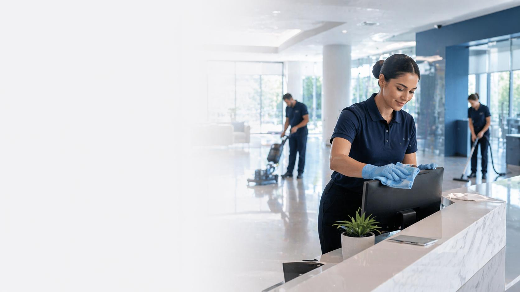 Commercial cleaning services in a modern workspace