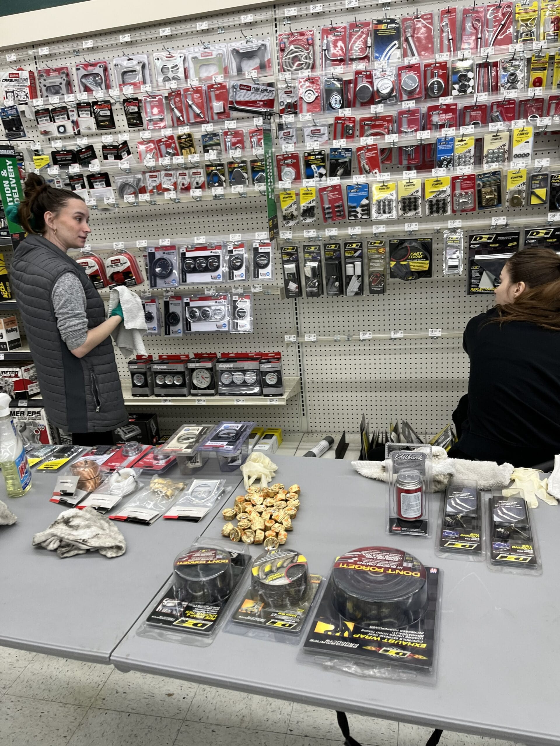 Commercial retail cleaning team coordinating detailed cleaning tasks